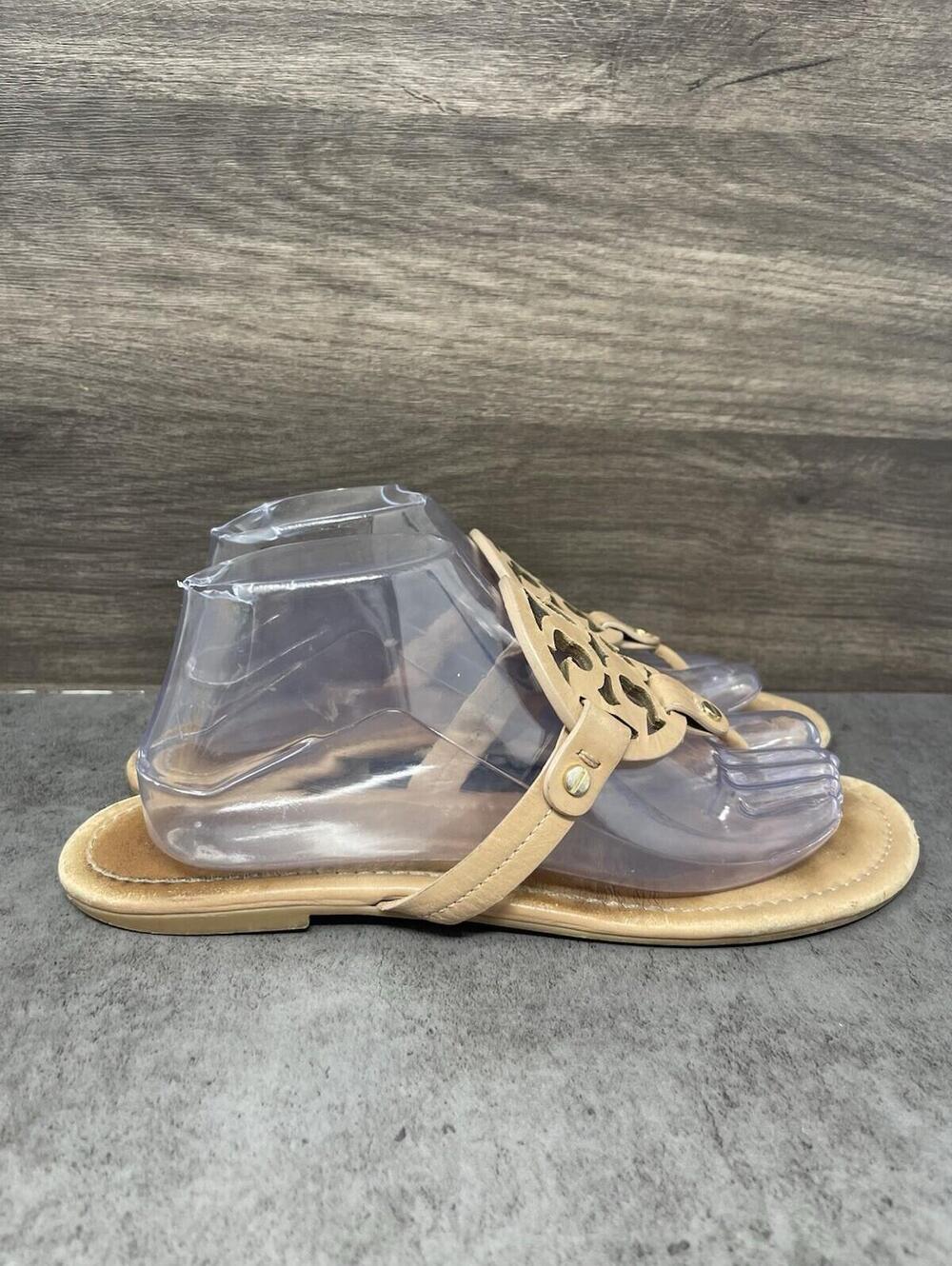Tory Burch Miller Sandals Womens Size 10 Brown Leather Logo Thong Flip Flop - Picture 5 of 9